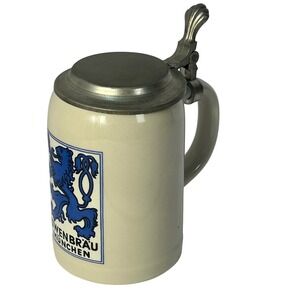 Lowenbrau Munchen Beer Stein Ceramic Pewter Lid Germany